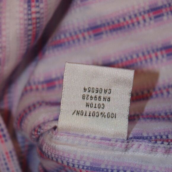 Bugatchi Pink & White Shaped Fit Button Down Collared Dress Shirts Men Size M - Picture 11 of 12